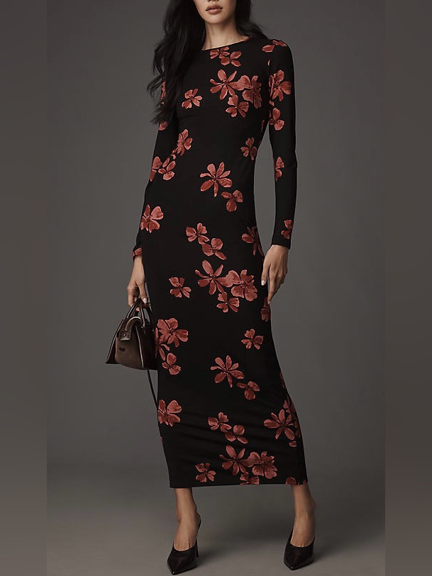 Nwt Size L - Reformation Tommie Long Sleeve Knit Dress Black Floral (Us$ 228)